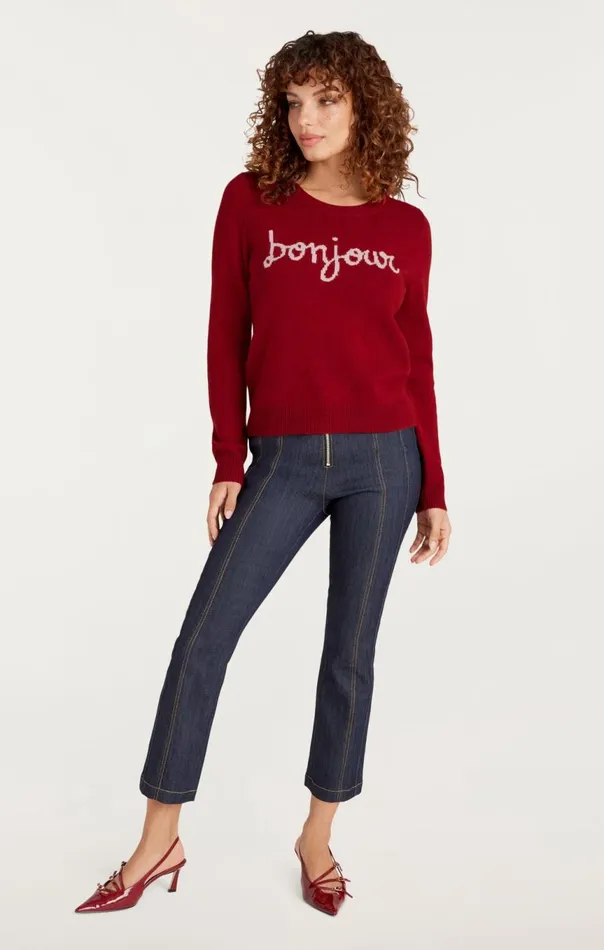 Women Bonjour Graphic Crewneck Sweater Rosewoodivory Cinq Sept Sweaters and Knits