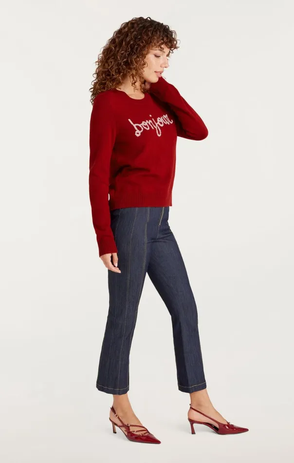 Women Bonjour Graphic Crewneck Sweater Rosewoodivory Cinq Sept Sweaters and Knits