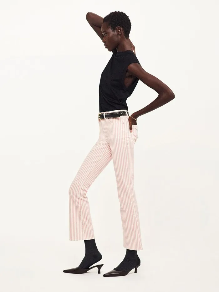 Women Bootcut FRAME Le Crop Mini Boot 8212 Dusty Pink Stripe