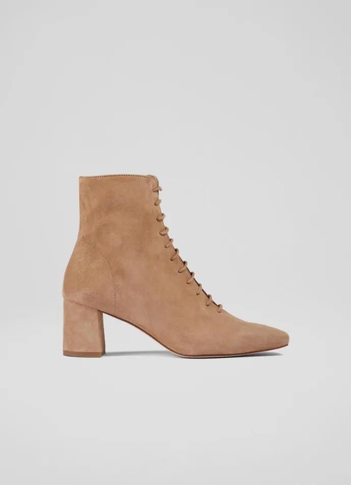 Women Boots LKBennett Arabella Tan Suede Lace Up Ankle Boots Brown