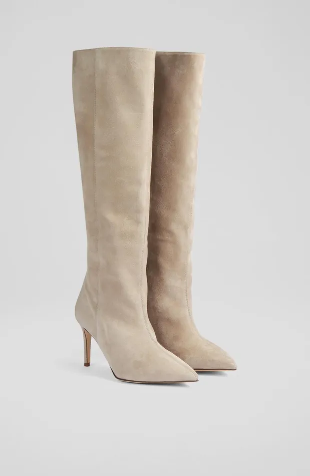 Women Boots LKBennett Astrid Grey Suede Slouchy KneeHigh Boots Grey