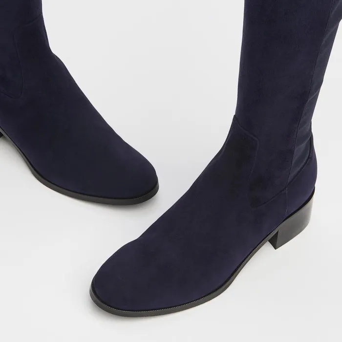 Women Boots LKBennett Bella Navy Suede and Elastic Knee Boots Navy