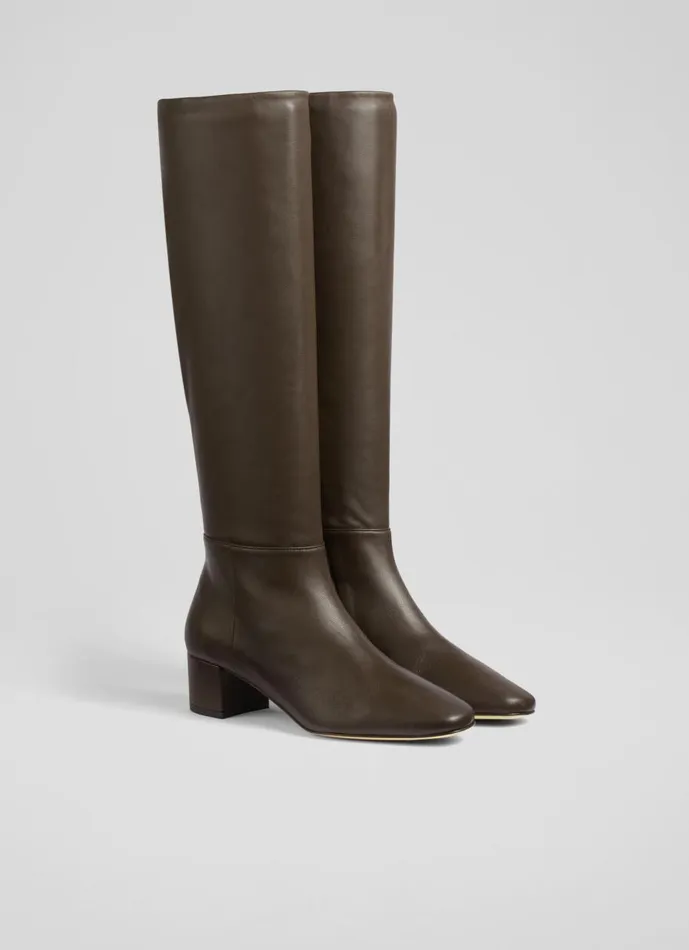 Women Boots LKBennett Karen Brown Leather KneeHigh Boots Chocolate