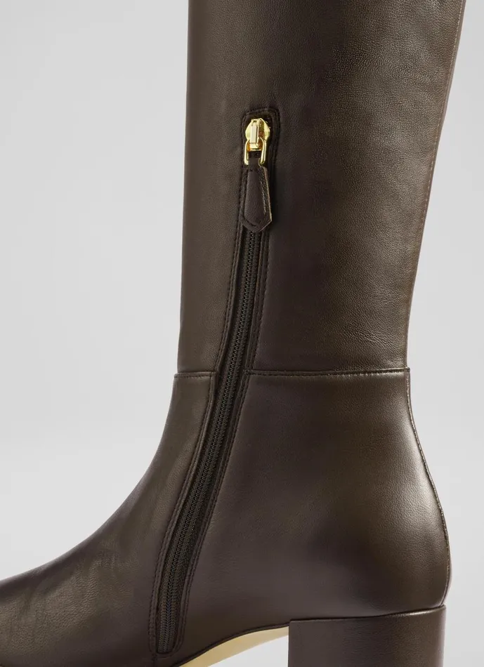 Women Boots LKBennett Karen Brown Leather KneeHigh Boots Chocolate