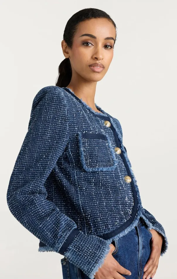 Women Boucle Denim Zanda Jacket Indigo Cinq Sept Denim