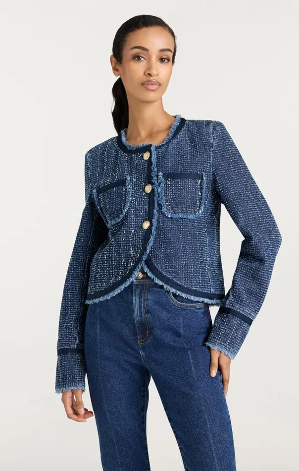 Women Boucle Denim Zanda Jacket Indigo Cinq Sept Denim