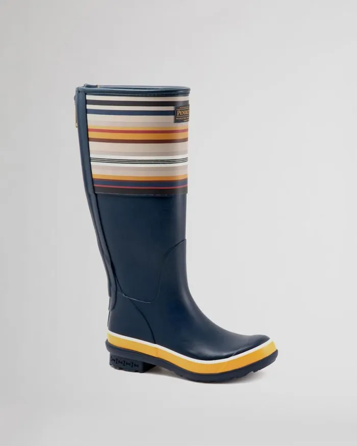 Women BRIDGER STRIPE TALL RAIN BOOTS Navy Pendleton Boots