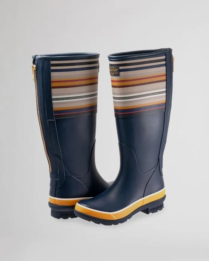 Women BRIDGER STRIPE TALL RAIN BOOTS Navy Pendleton Boots