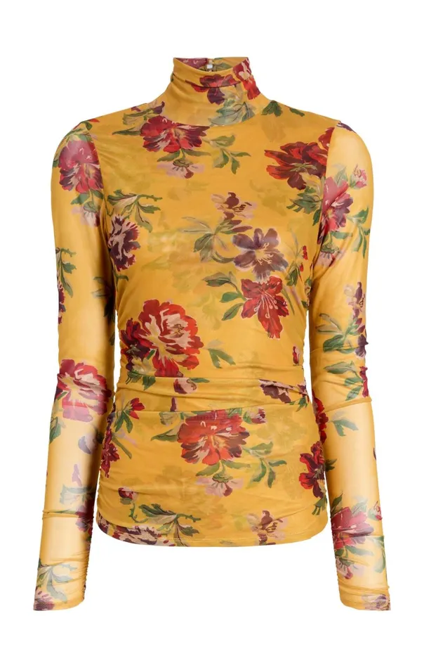 Women Brigitte Floral Shirred Mesh Turtleneck Deepgoldmulti Cinq Sept Long Sleeve Tops Women Brigitte Floral Shirred Mesh Turtleneck Deepgoldmulti Cinq Sept Long Sleeve Tops