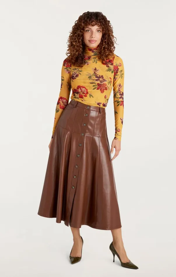 Women Brigitte Floral Shirred Mesh Turtleneck Deepgoldmulti Cinq Sept Long Sleeve Tops