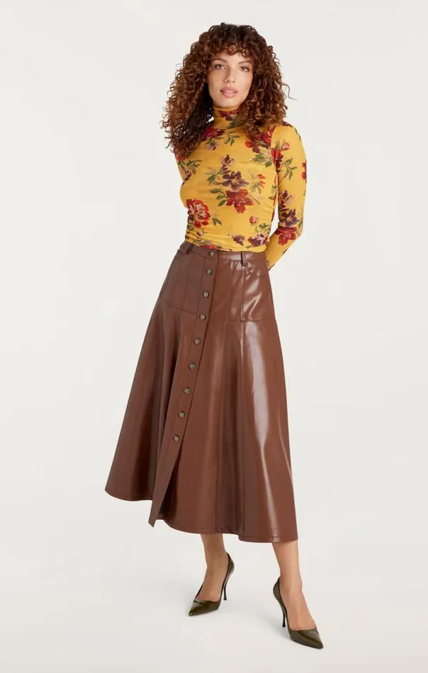 Women Brigitte Floral Shirred Mesh Turtleneck Deepgoldmulti Cinq Sept Long Sleeve Tops