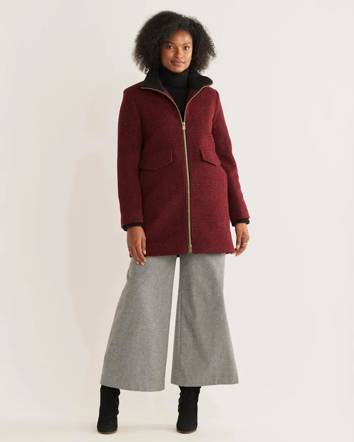 Women CAMDEN TOPPER COAT Redcharcoal Herringbone Pendleton Jackets and Coats