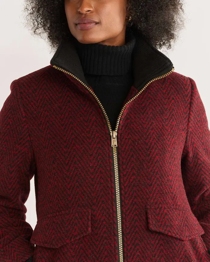 Women CAMDEN TOPPER COAT Redcharcoal Herringbone Pendleton Jackets and Coats