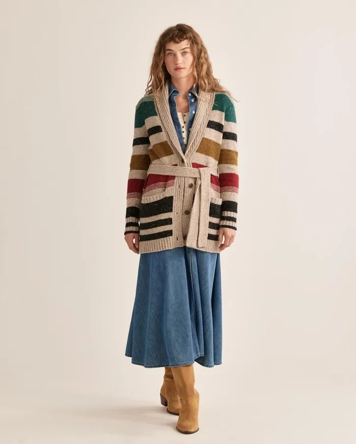 Women CAMP STRIPE CARDIGAN Ivory Stripe Multi Pendleton Sweaters