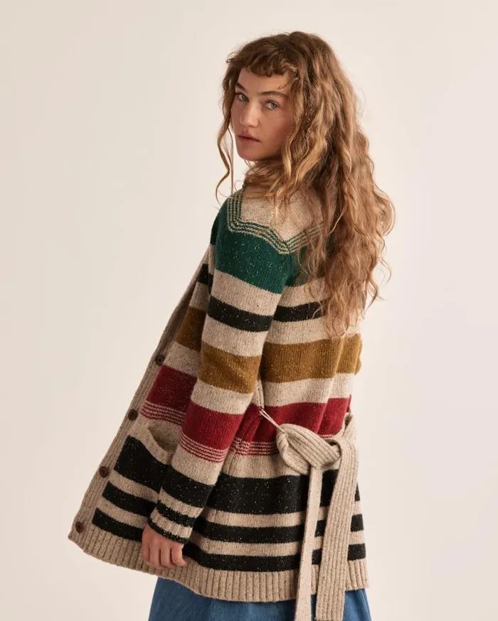 Women CAMP STRIPE CARDIGAN Ivory Stripe Multi Pendleton Sweaters
