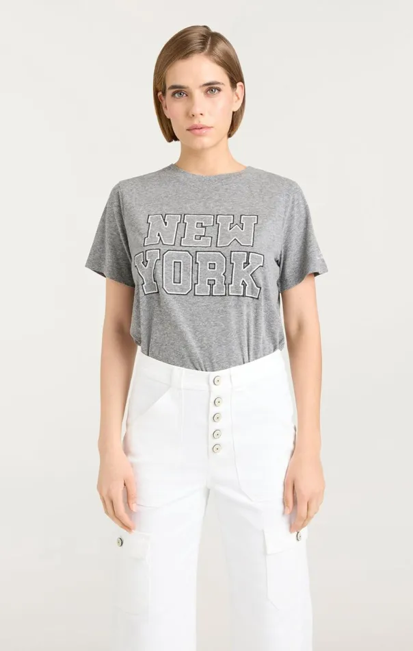 Women Chainstitch Paris New York Tee Heathergreywhite Cinq Sept Tees