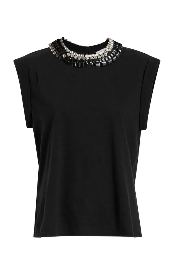 Women Chunky Rhinestone Embellished Tee Blackclear Cinq Sept Tees