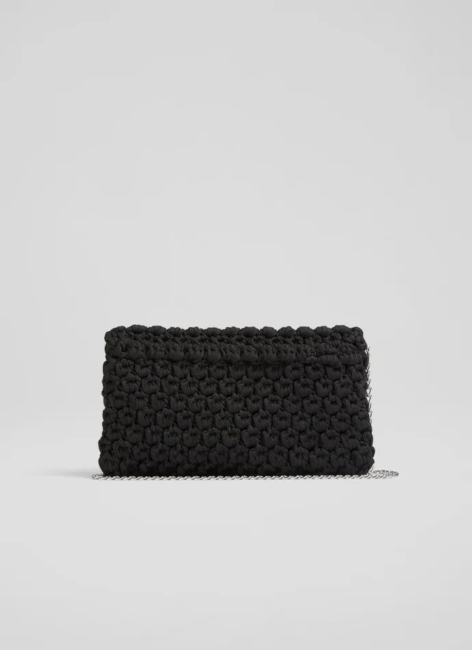 Women Clutch Bags LKBennett Essie Black Woven Fabric Clutch Women Clutch Bags LKBennett Essie Black Woven Fabric Clutch