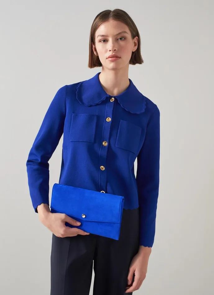 Women Clutch Bags LKBennett Layla Blue Suede Envelope Clutch