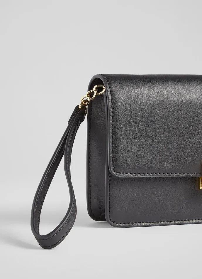 Women Clutch Bags LKBennett Otto Black Vegan Leather Shoulder Bag