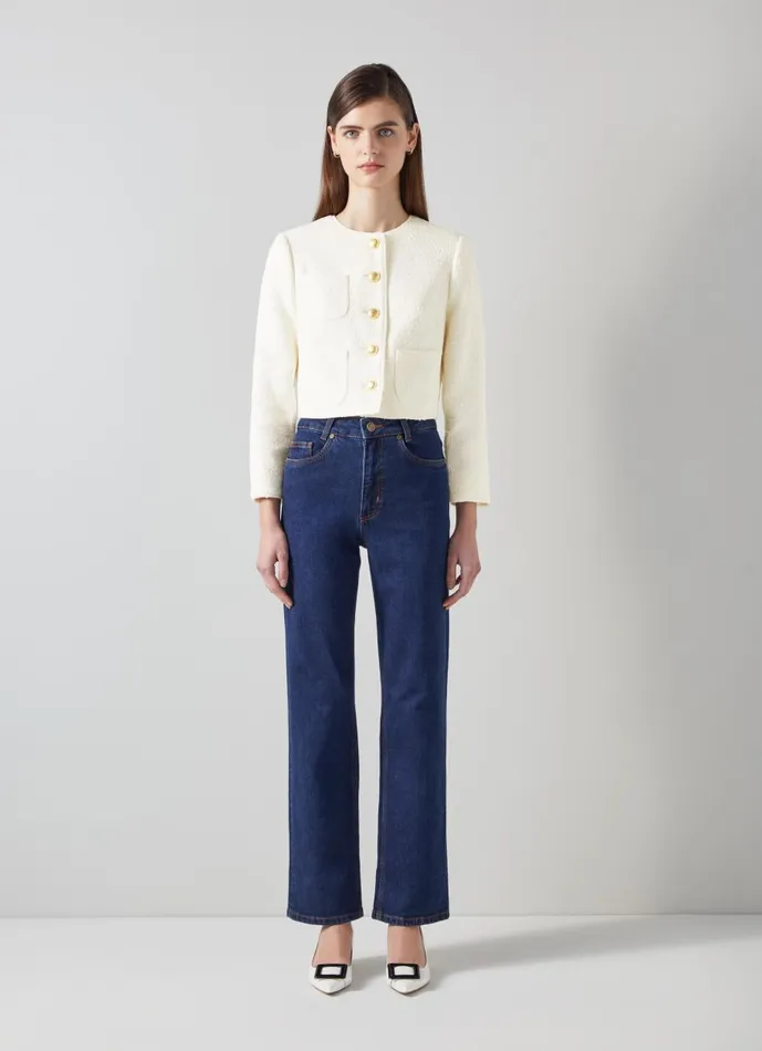Women Coats and Jackets LKBennett Alexa Cream Recycled CottonBlend Italian Tweed Jacket Cream