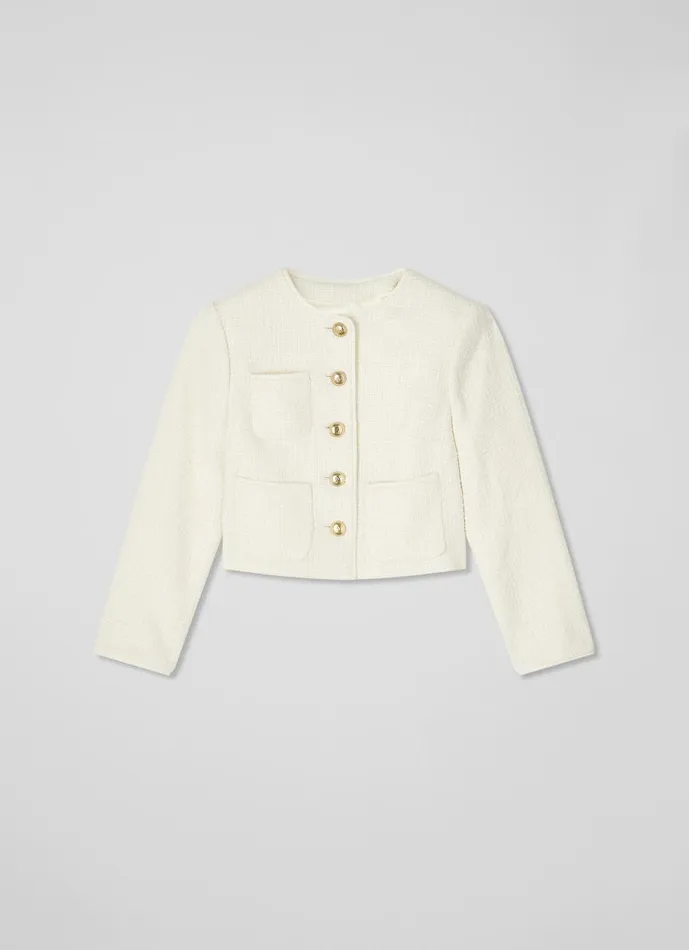 Women Coats and Jackets LKBennett Alexa Cream Recycled CottonBlend Italian Tweed Jacket Cream