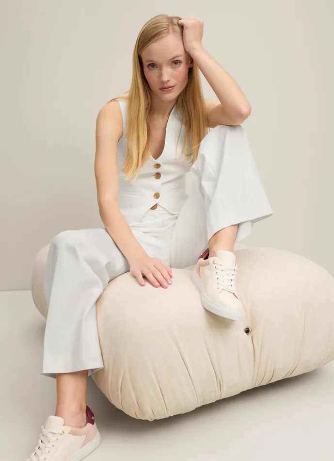 Women Coats and Jackets LKBennett Ami Cream Italian Cotton Waistcoat Ecru