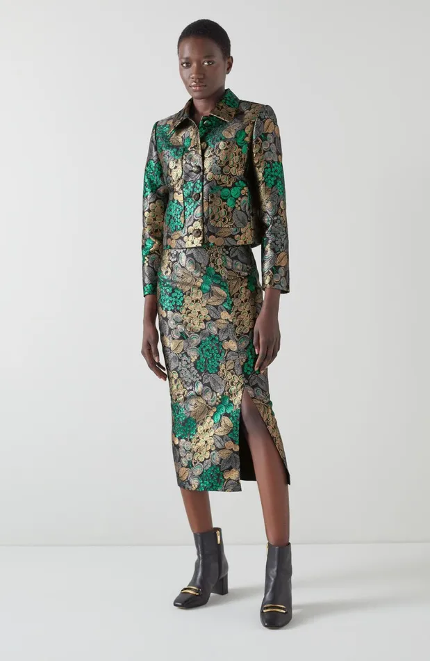 Women Coats and Jackets LKBennett Charlotte Metallic Fruit Brocade Jacket Multi