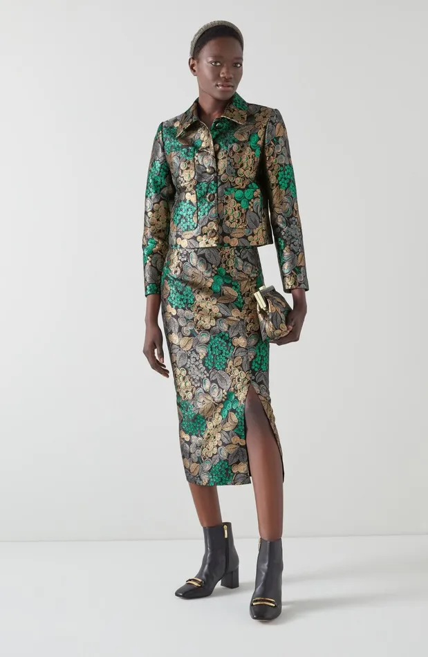 Women Coats and Jackets LKBennett Charlotte Metallic Fruit Brocade Jacket Multi