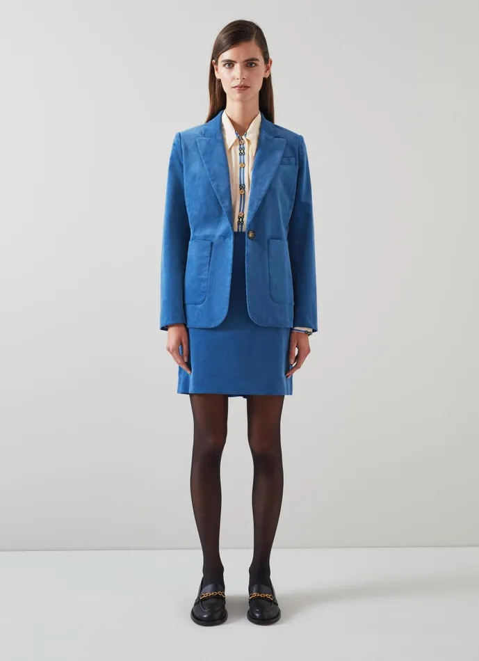 Women Coats and Jackets LKBennett Deborah Blue Cotton Cord Jacket Blue
