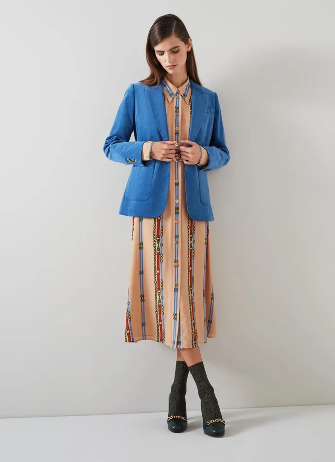 Women Coats and Jackets LKBennett Deborah Blue Cotton Cord Jacket Blue