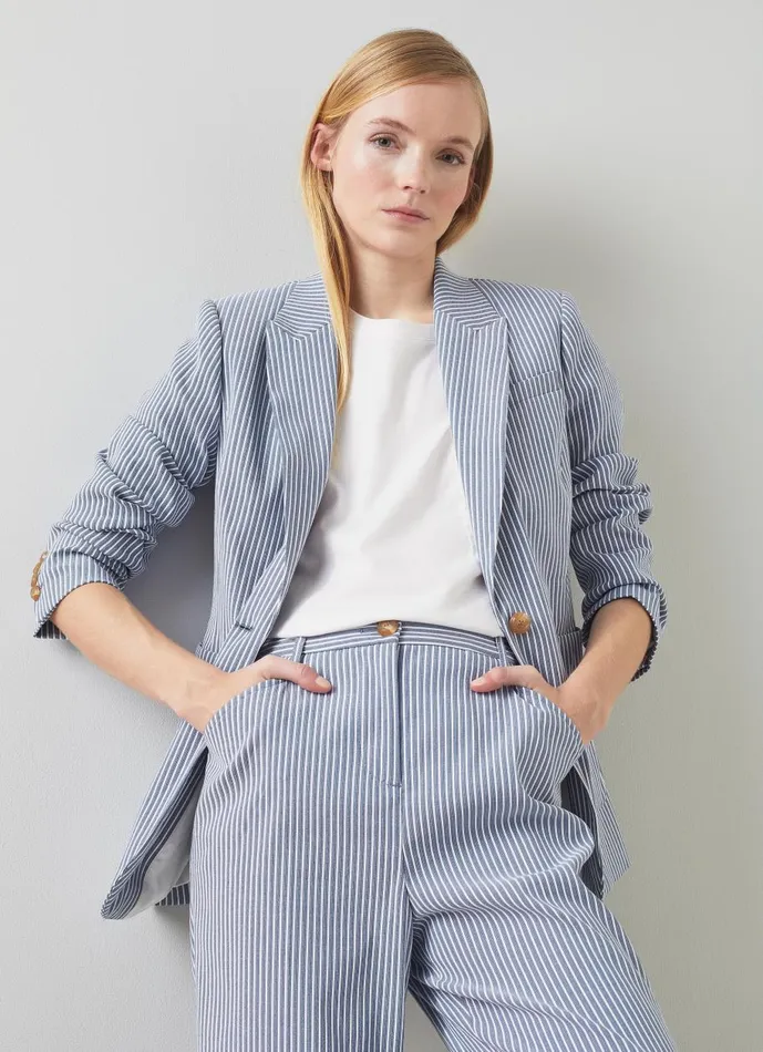 Women Coats and Jackets LKBennett Gene Blue And White Stripe CottonRich Jacket Blue White Women Coats and Jackets LKBennett Gene Blue And White Stripe CottonRich Jacket Blue White