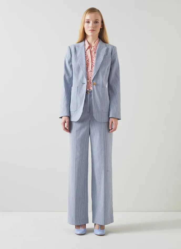 Women Coats and Jackets LKBennett Gene Blue And White Stripe CottonRich Jacket Blue White Women Coats and Jackets LKBennett Gene Blue And White Stripe CottonRich Jacket Blue White