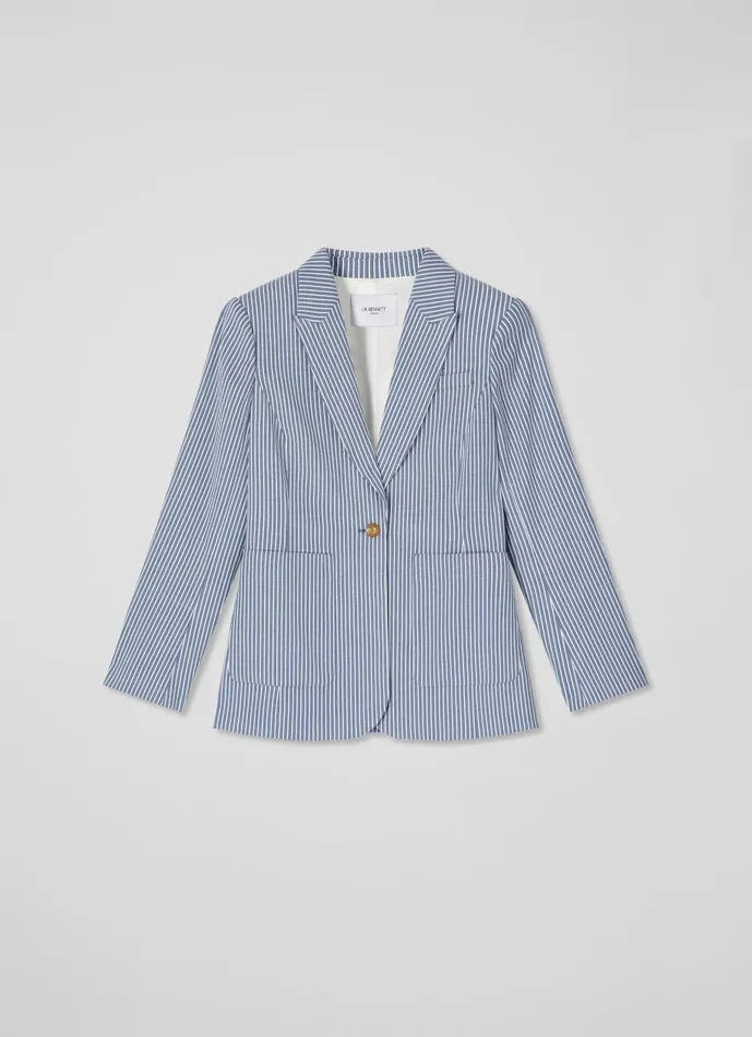 Women Coats and Jackets LKBennett Gene Blue And White Stripe CottonRich Jacket Blue White Women Coats and Jackets LKBennett Gene Blue And White Stripe CottonRich Jacket Blue White