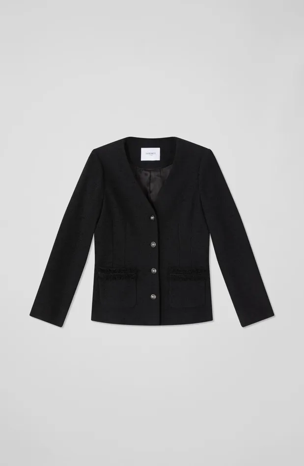 Women Coats and Jackets LKBennett Hanna Black Italian Tweed Jacket Black