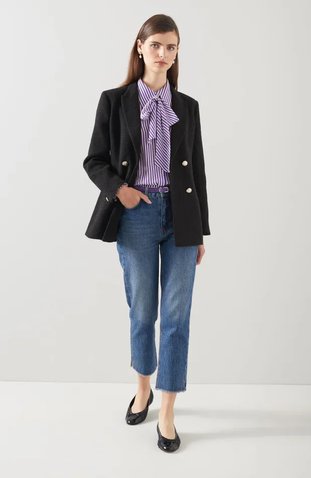 Women Coats and Jackets LKBennett Mariner Black Tweed Double Breasted Tailored Jacket Black