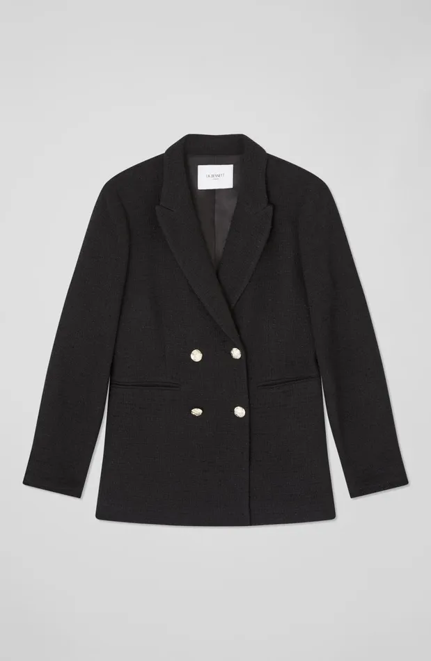 Women Coats and Jackets LKBennett Mariner Black Tweed Double Breasted Tailored Jacket Black