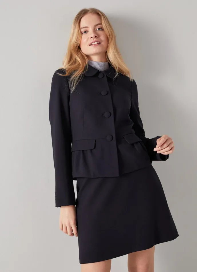 Women Coats and Jackets LKBennett Nolan Navy Peplum Jacket Midnight