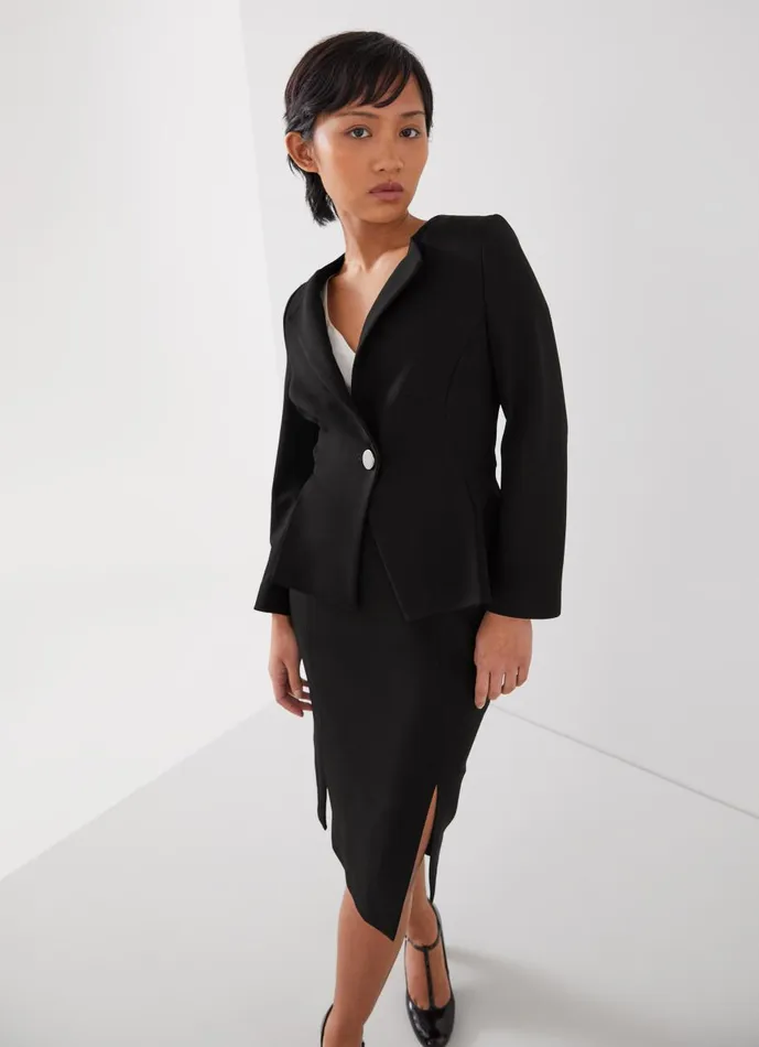 Women Coats and Jackets LKBennett Sky Petite Black Crepe Jacket With LENZING ECOVERO Viscose Black Women Coats and Jackets LKBennett Sky Petite Black Crepe Jacket With LENZING ECOVERO Viscose Black