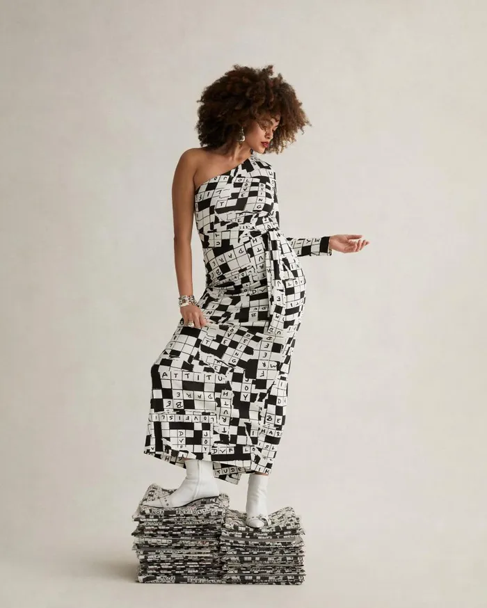 Women Coco Silk Jersey Dress Dvf 50th Crossword Ivory DVF Dresses