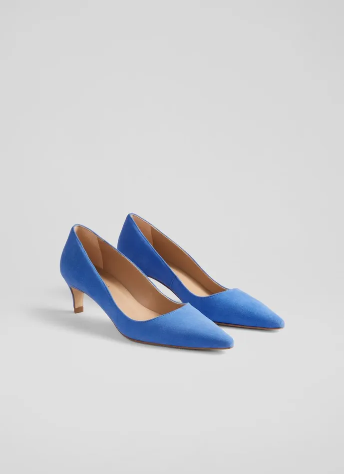 Women Court Shoes LKBennett Ava Blue Suede Kitten Heel Courts Blue
