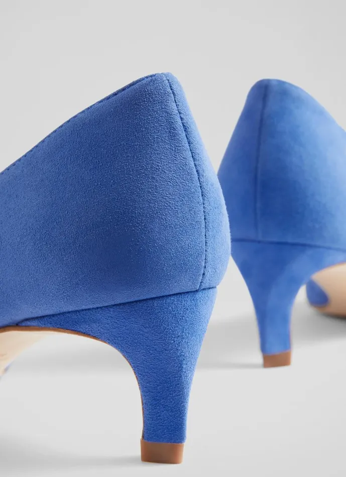 Women Court Shoes LKBennett Ava Blue Suede Kitten Heel Courts Blue