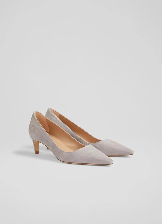 Women Court Shoes LKBennett Ava Grey Suede Kitten Heel Courts Grey