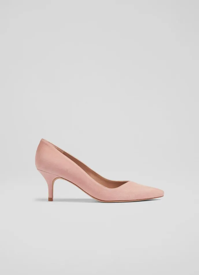 Women Court Shoes LKBennett Farah Pink Suede Asymmetric Kitten Heel Courts Clay