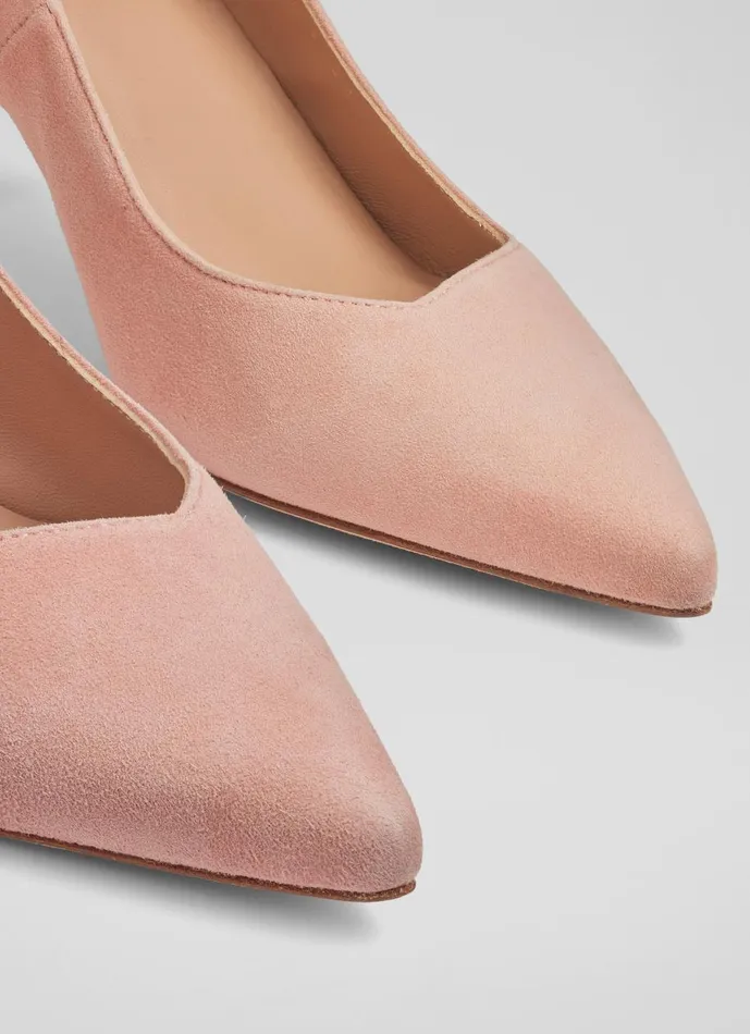 Women Court Shoes LKBennett Farah Pink Suede Asymmetric Kitten Heel Courts Clay