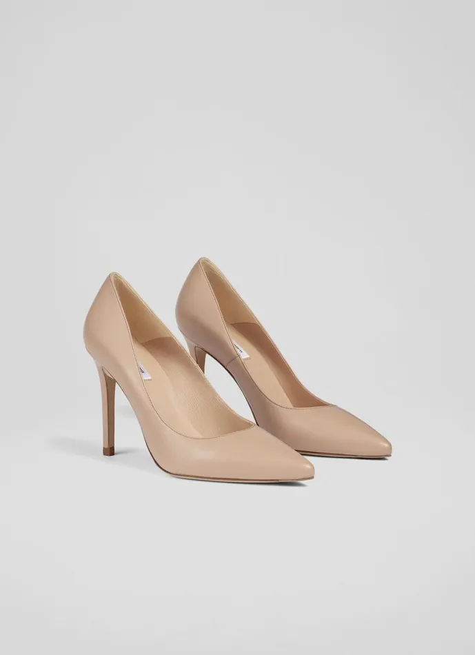Women Court Shoes LKBennett Fern Beige Leather Pointed Toe Courts Beige