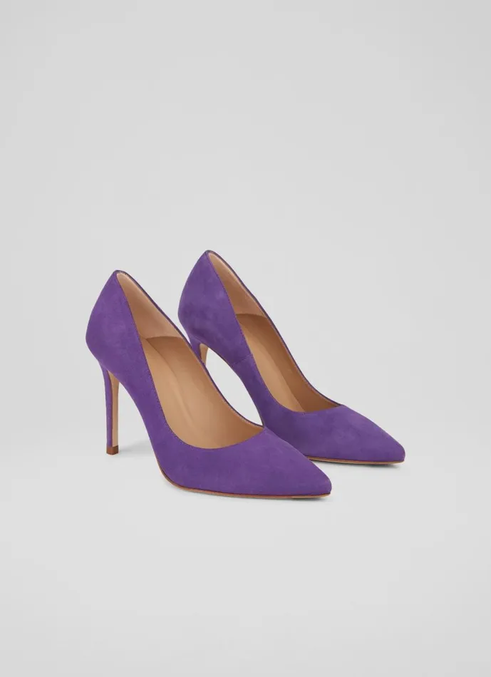 Women Court Shoes LKBennett Fern Plum Suede Pointed Toe Courts Plum