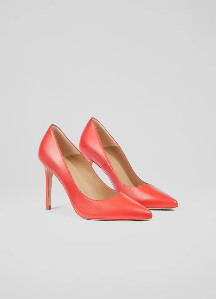 Women Court Shoes LKBennett Fern Red Leather Pointed Toe Courts Red