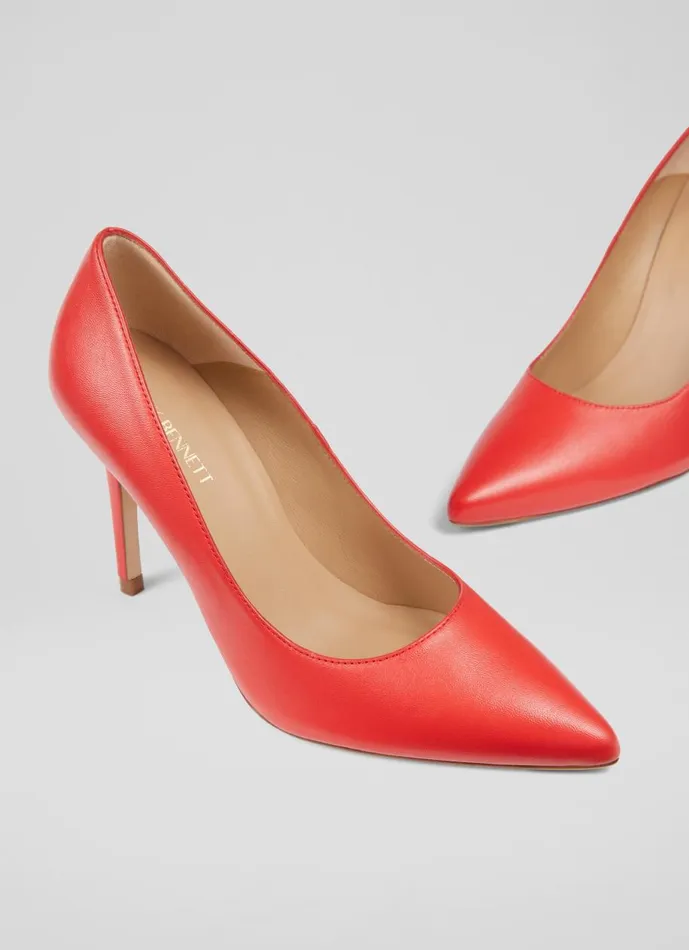 Women Court Shoes LKBennett Fern Red Leather Pointed Toe Courts Red