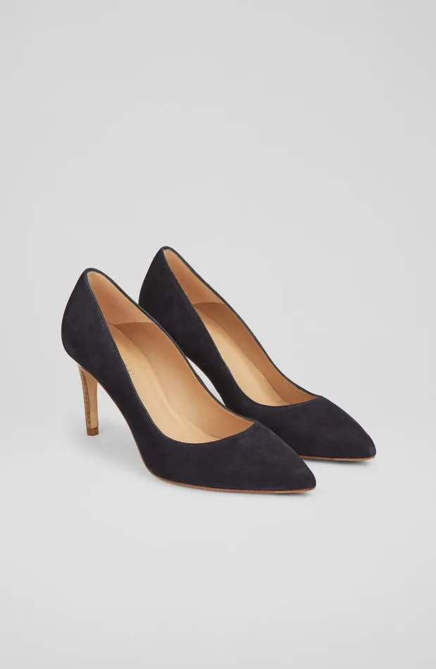 Women Court Shoes LKBennett Floret Navy Suede Pointed Toe Courts Navy